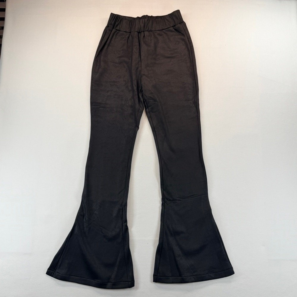 NEW Dance & Marvel Black Coated Fleece Flare Pants Ankle Slit Size S